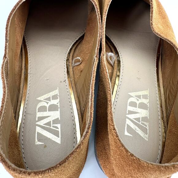 ZARA Suede Leather Tan Tassels Loafer Flats EU 38 - Picture 8 of 9